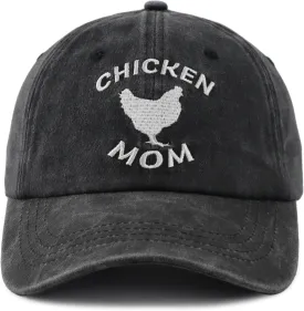 Chicken Mom Hat for Women, Adjustable Embroidered Cotton Baseball Cap