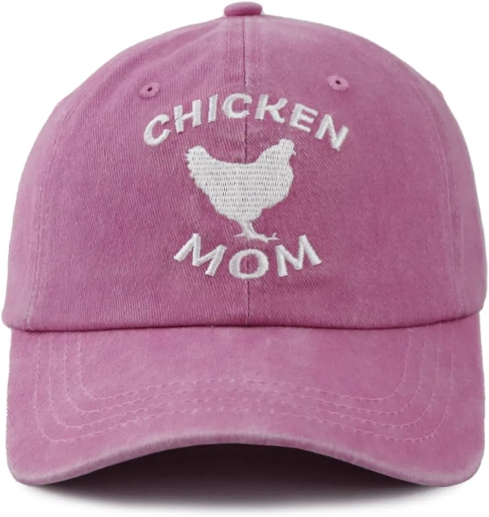 Chicken Mom Hat for Women, Adjustable Embroidered Cotton Baseball Cap