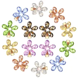 Dilunave 14 Pcs Flower Hair Clips Small Pearl Crystal Alligator Hairpins Mini Flower Clips Decorative Bling Barrettes Stylish Hair Accessories for Women Girls Decoration Supplies(Crystal Color)