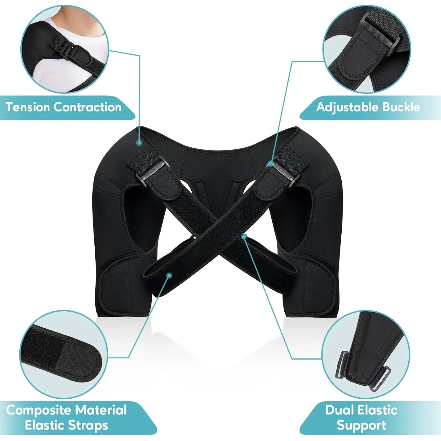 Double Shoulder Brace for Women & Men,Double Sleeve for Sleeping,Adjustable Support for Rotator Cuff,Frozen Shoulder,AC Joint,Labrum Tear,Pain Relief Dual Wrap (X-Large)