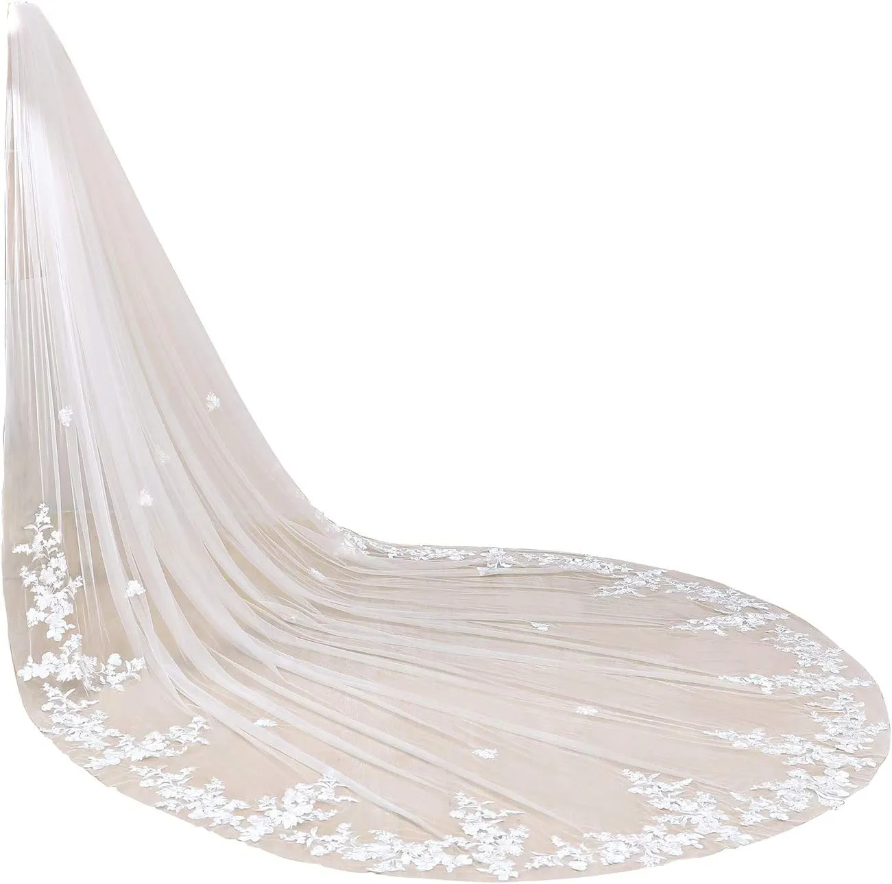EllieHouse Women's 1 Tier Cathedral Flower Lace Wedding Bridal Veil With Metal Comb L95