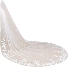 EllieHouse Women's 1 Tier Cathedral Flower Lace Wedding Bridal Veil With Metal Comb L95