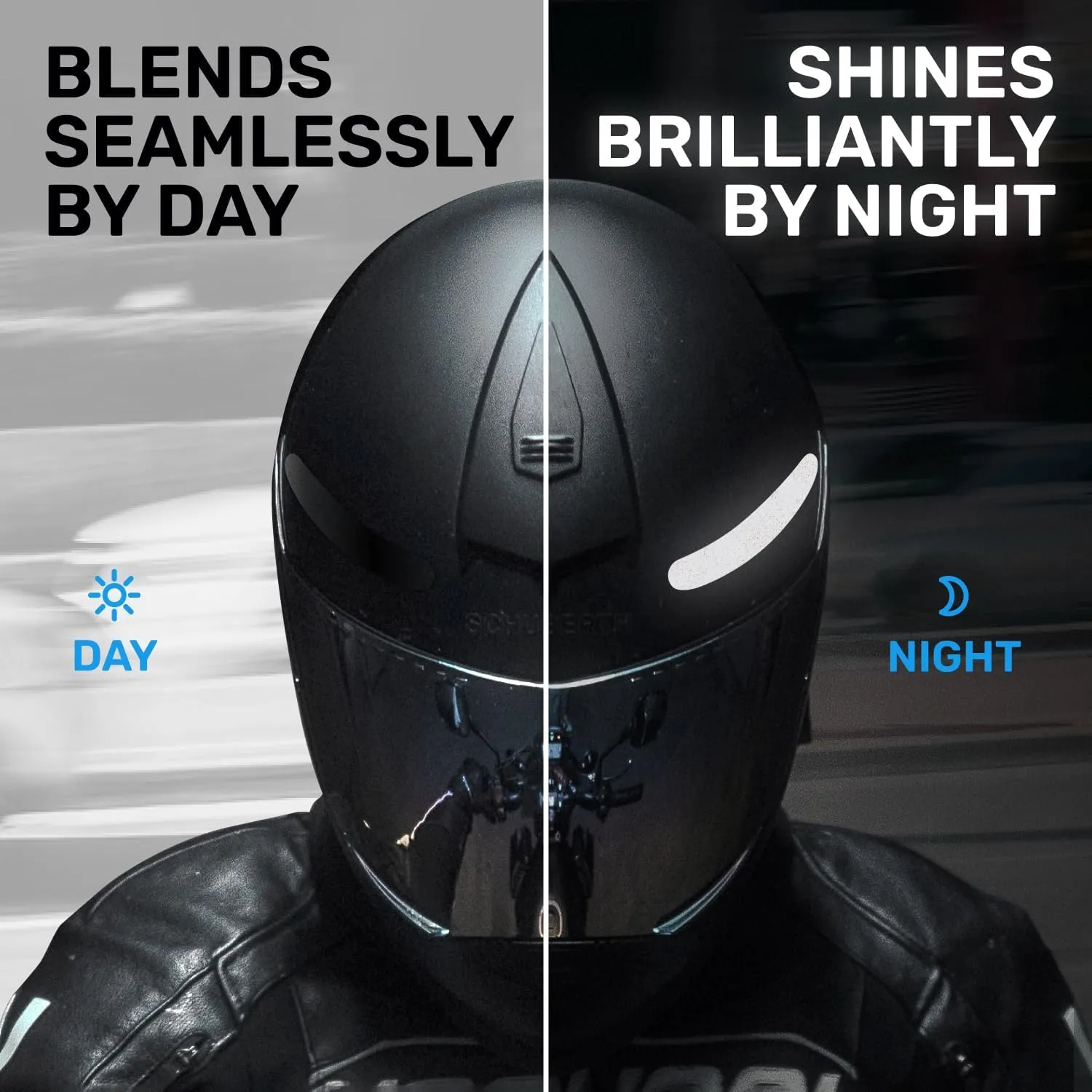 ELOS Reflective Gear 3M Black Stickers - Helmet Tape, Motorcycle Tape, Hi Viz Stickers for Helmets - Discreet Black Until Light Hits It (Combo Style)