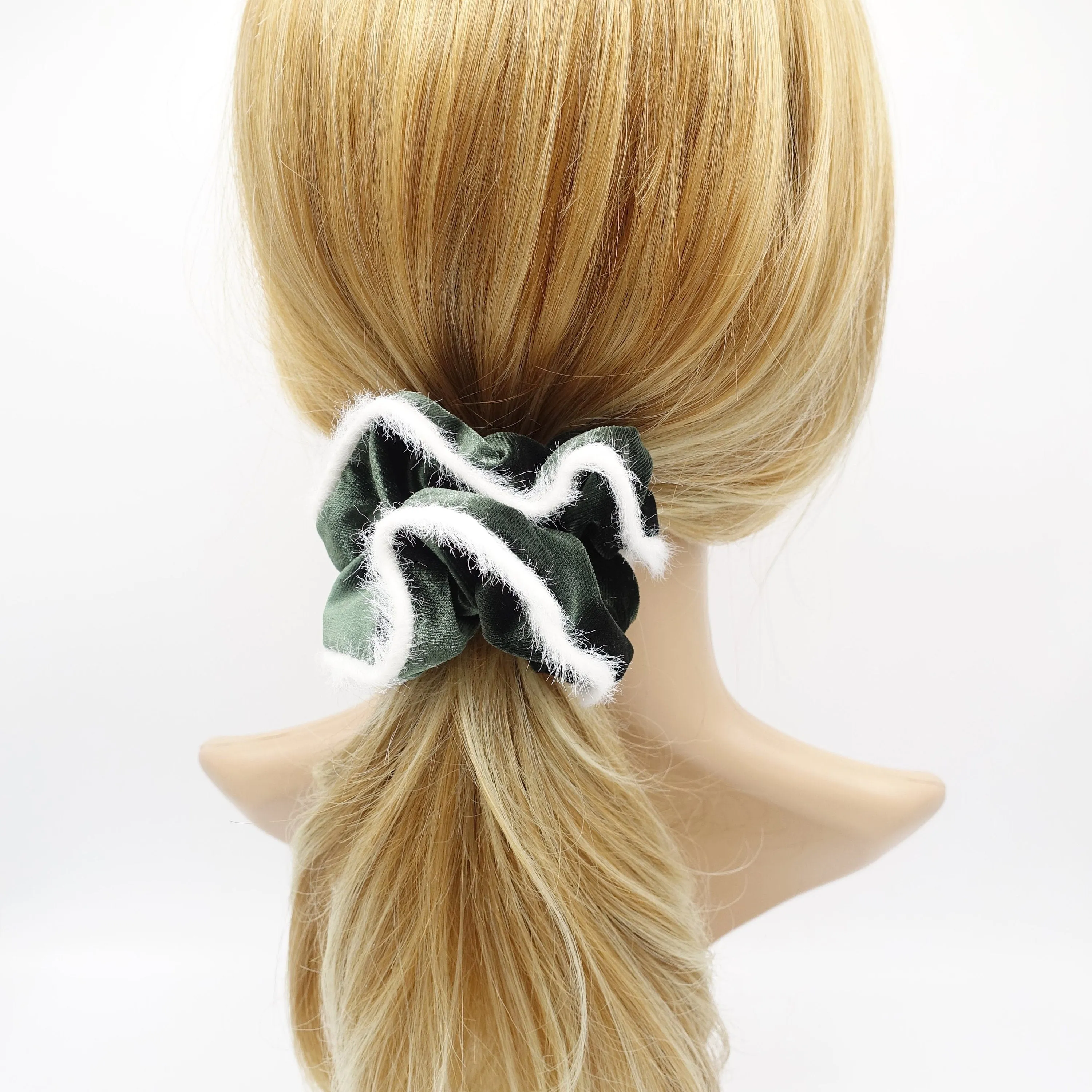 fabric fur trim velvet scrunchies cute hair elastic for women