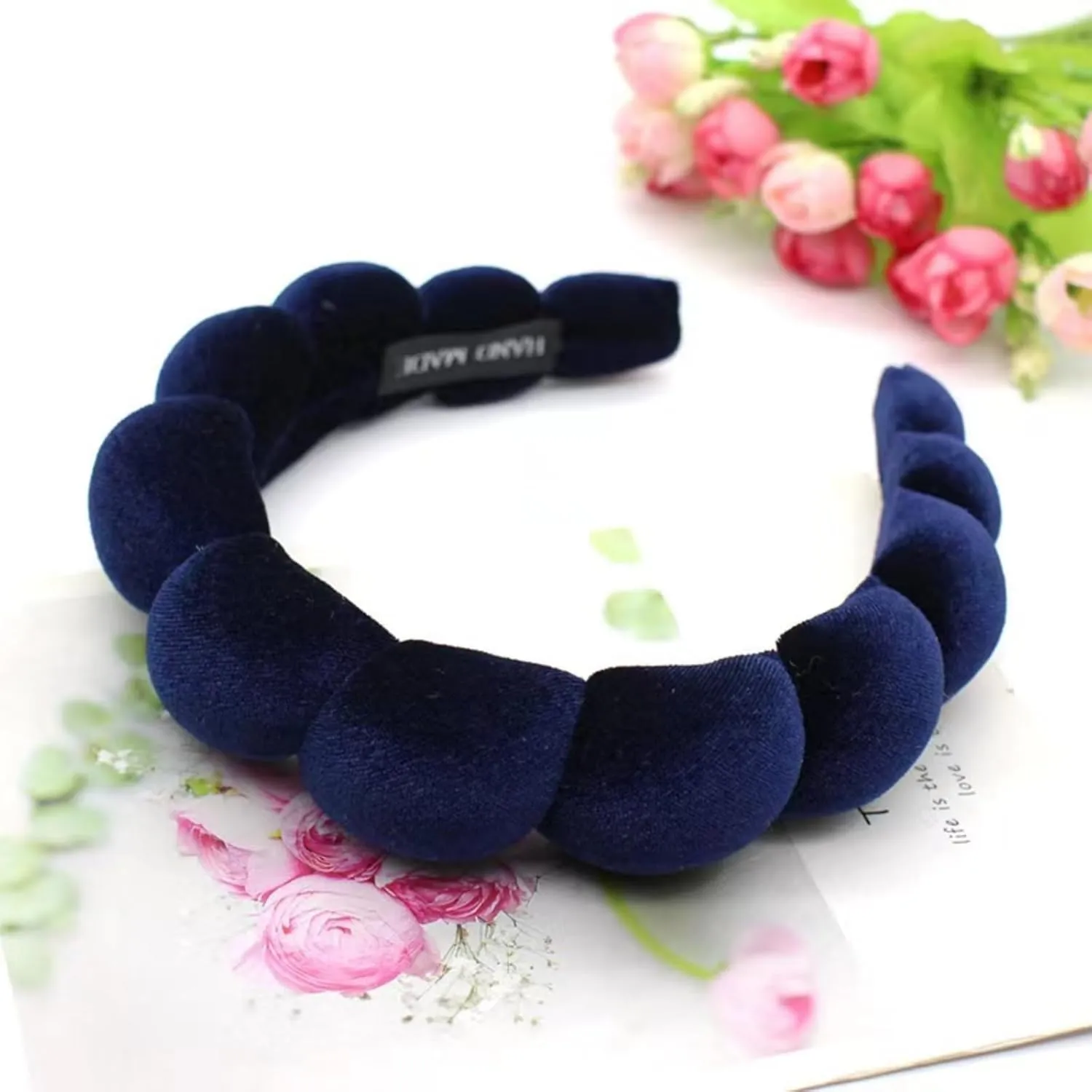 Fashion Headbands for Women Padded Fabric Hair Bands Wide Velvet Non Slip Headband Hair Accessories for Women Girls (Navy Blue)