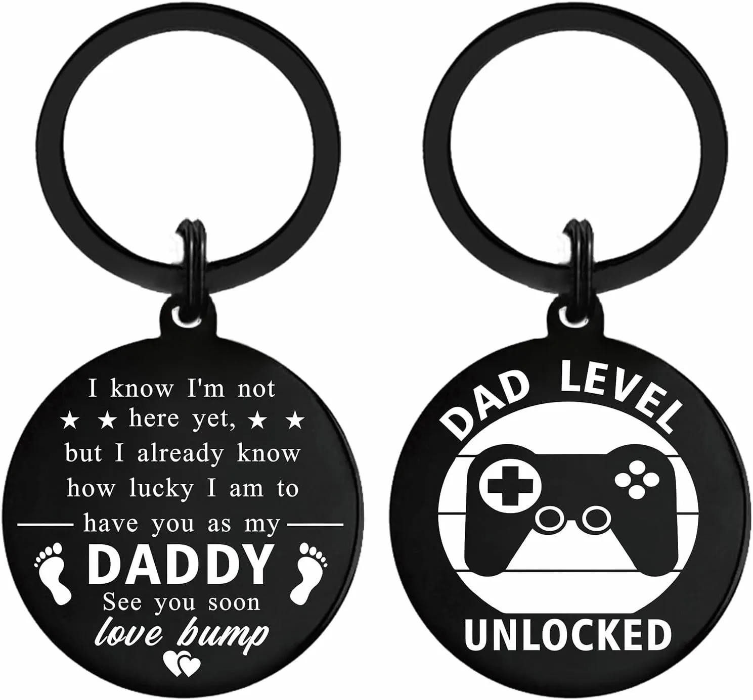 First Father's Day Gifts for New Dad - First Time Dad To Be Keychain - Daddy Level Unlocked Keychain with Baby Footprint