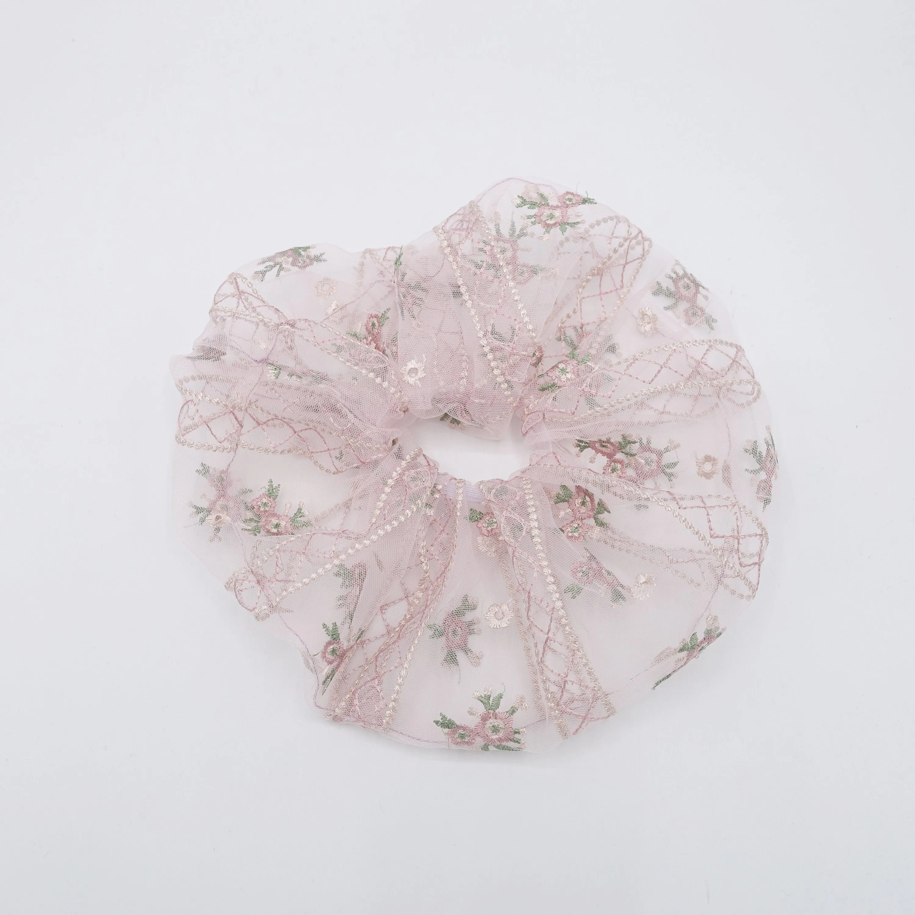 flower embroidered tulle scrunchies mesh oversized hair scrunchie for women