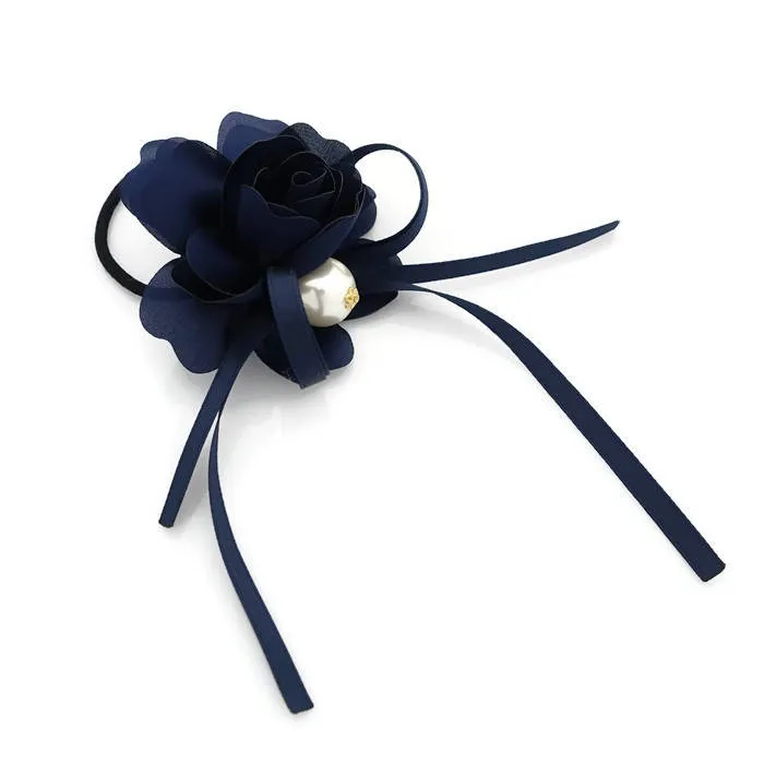 Flower Strap Bow Knot Pearl Ball Decorated Hair Elastic Ponytail Holder Hair Accessories For Women