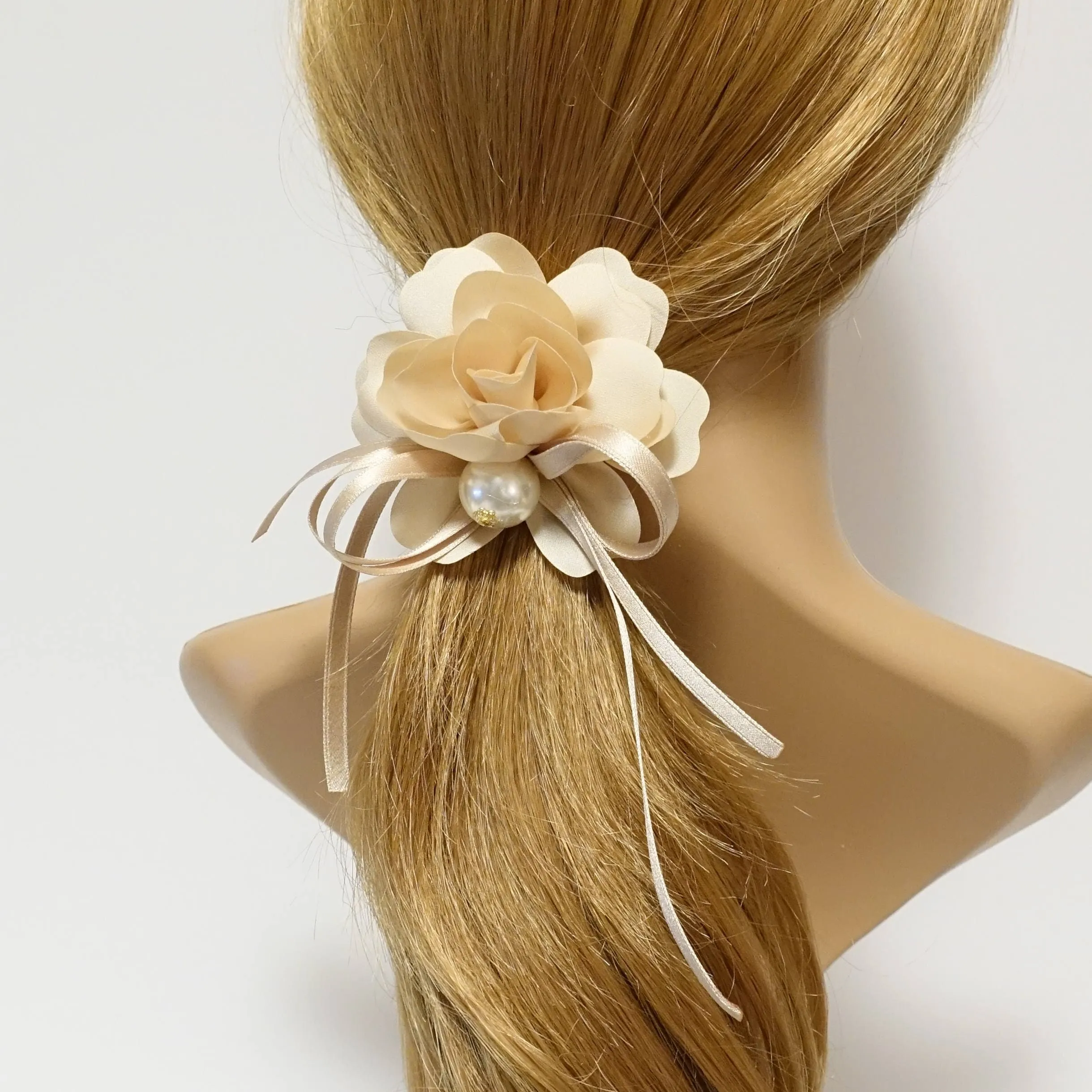 Flower Strap Bow Knot Pearl Ball Decorated Hair Elastic Ponytail Holder Hair Accessories For Women