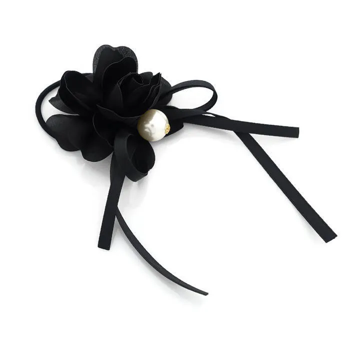 Flower Strap Bow Knot Pearl Ball Decorated Hair Elastic Ponytail Holder Hair Accessories For Women