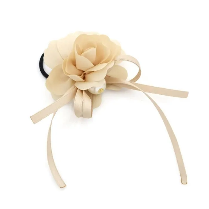 Flower Strap Bow Knot Pearl Ball Decorated Hair Elastic Ponytail Holder Hair Accessories For Women