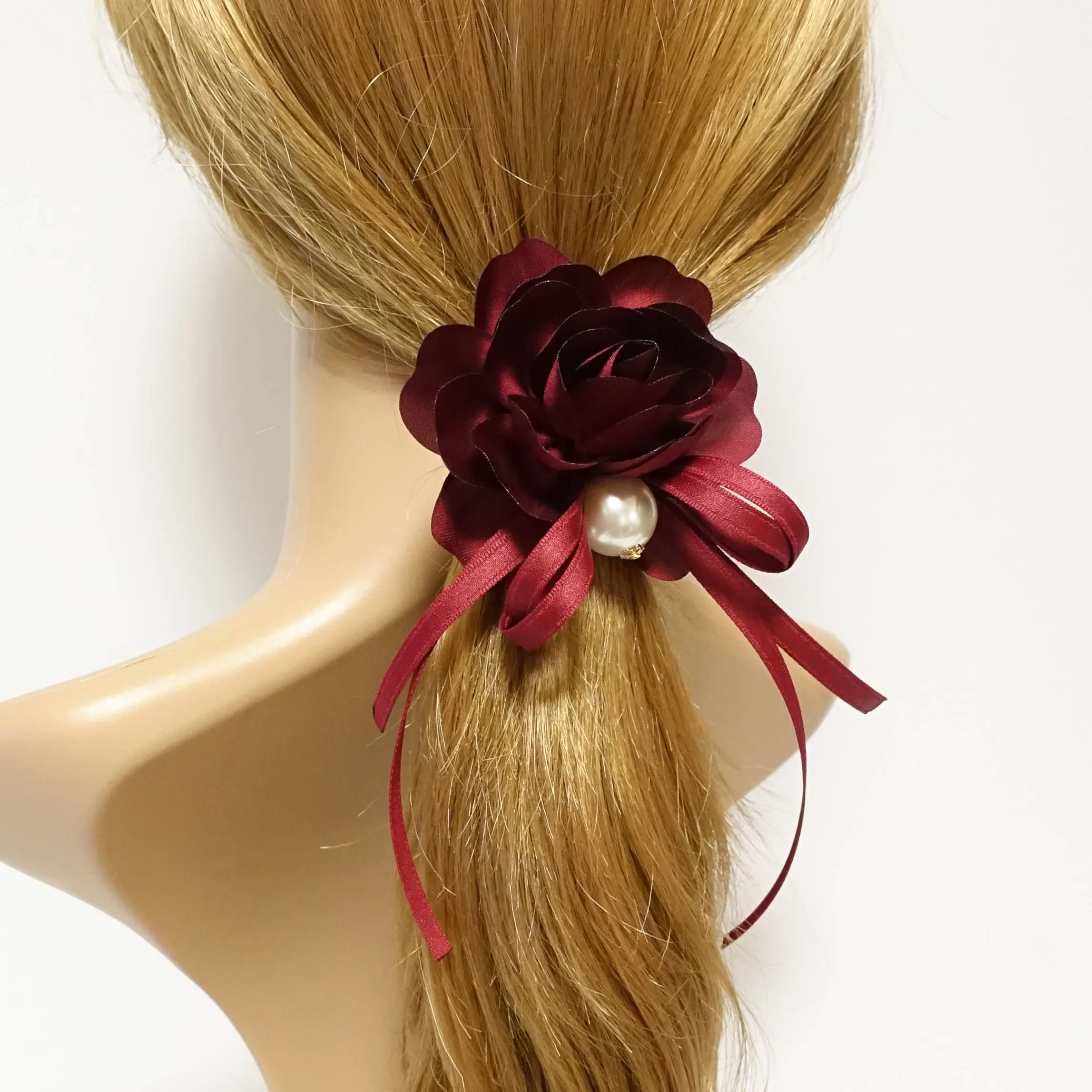 Flower Strap Bow Knot Pearl Ball Decorated Hair Elastic Ponytail Holder Hair Accessories For Women