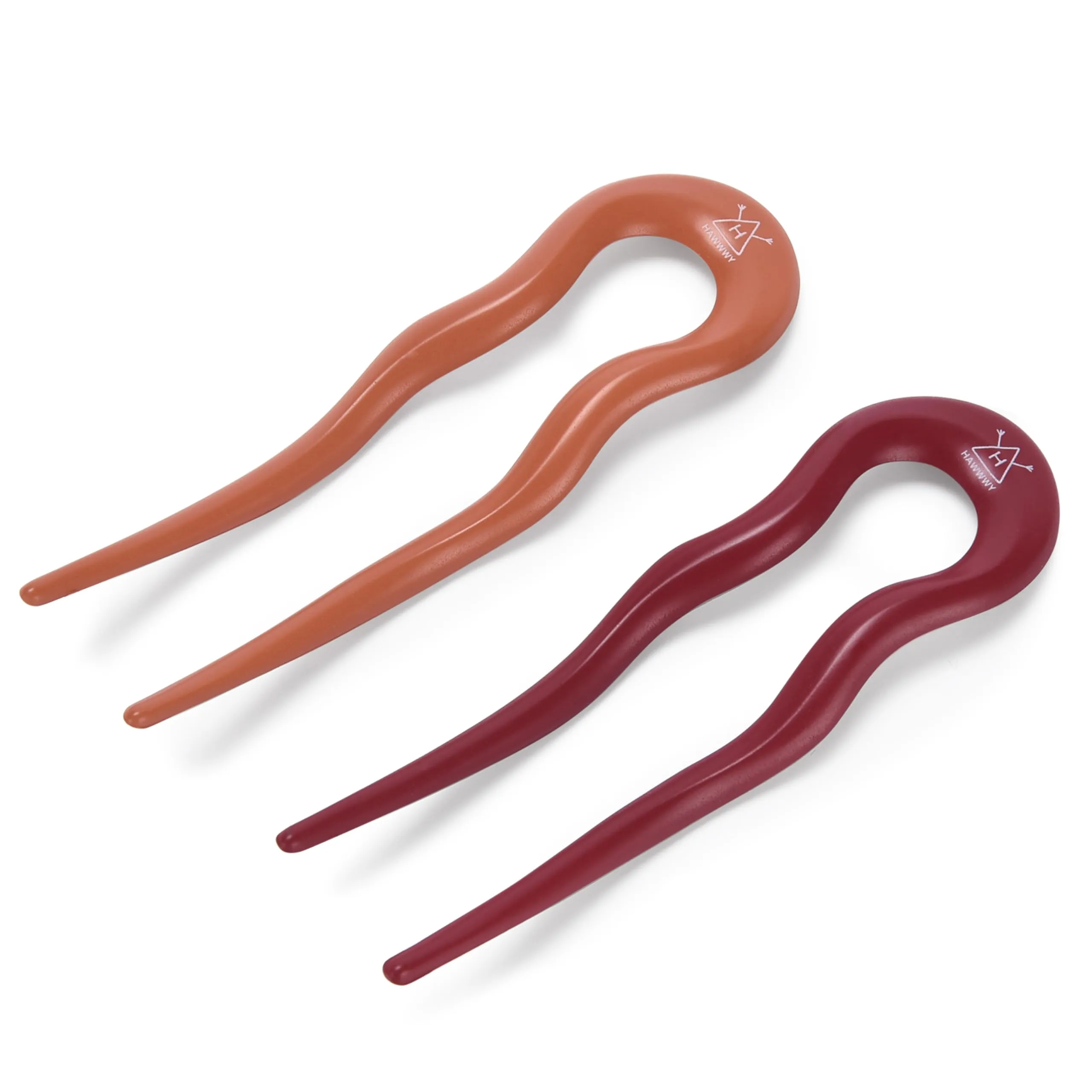 French Hair Pins Orange & Maroon - Pack Of 2 - U Shape Hair Forks - 51''L Prong