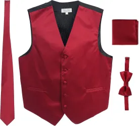 Gioberti Men's Formal 4pc Satin Vest Necktie Bowtie and Pocket Square