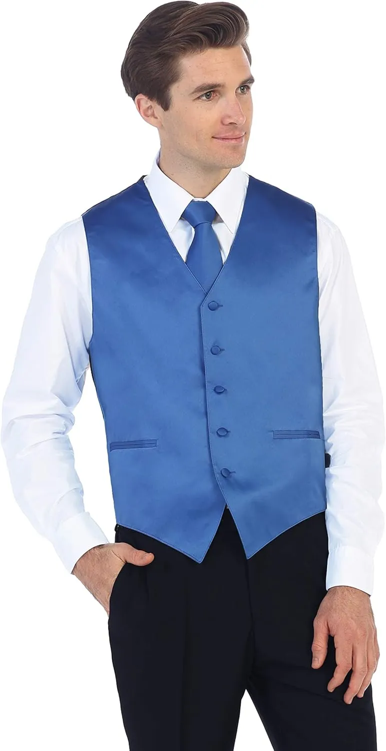 Gioberti Men's Formal 4pc Satin Vest Necktie Bowtie and Pocket Square