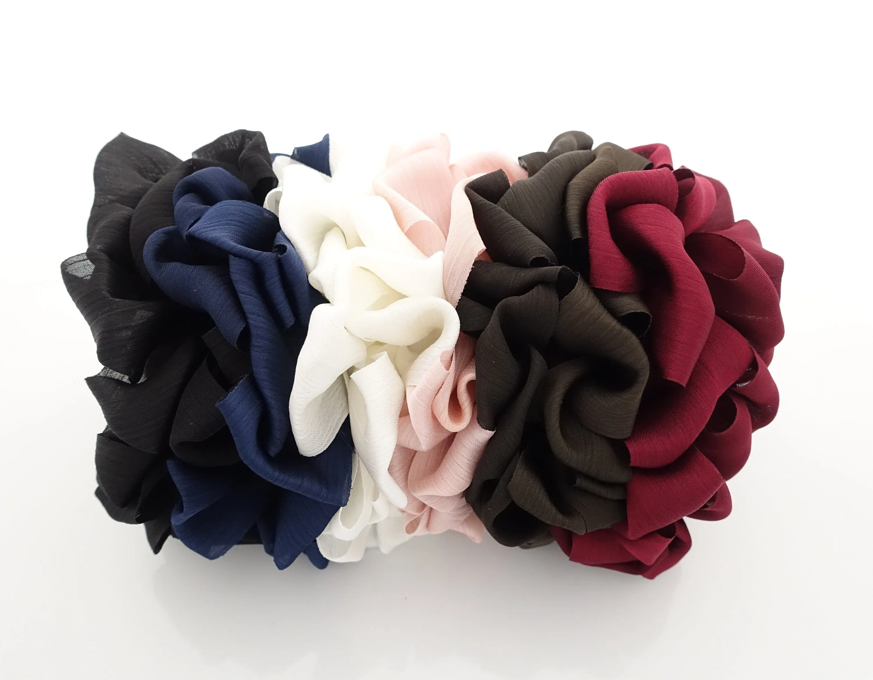 glossy chiffon loop wave flower hair scrunchies women hair elastic accessory