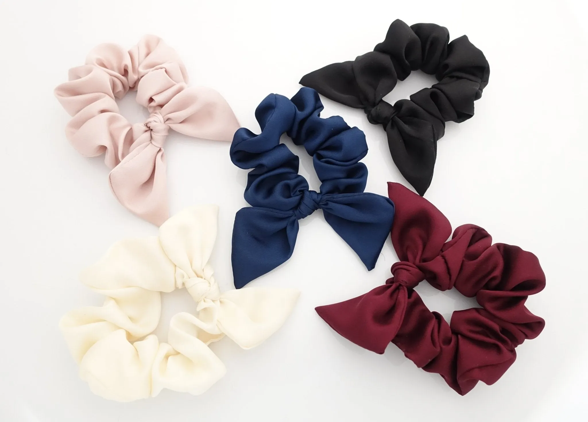 glossy satin bow knot hair scrunchie cute casual hair accessory scrunchies for women