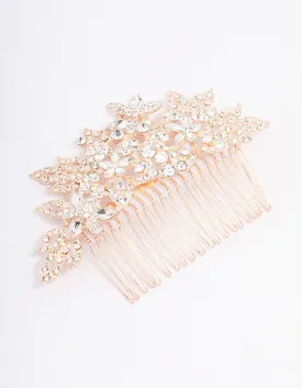 Gold Multi Flower Diamante Hair Comb