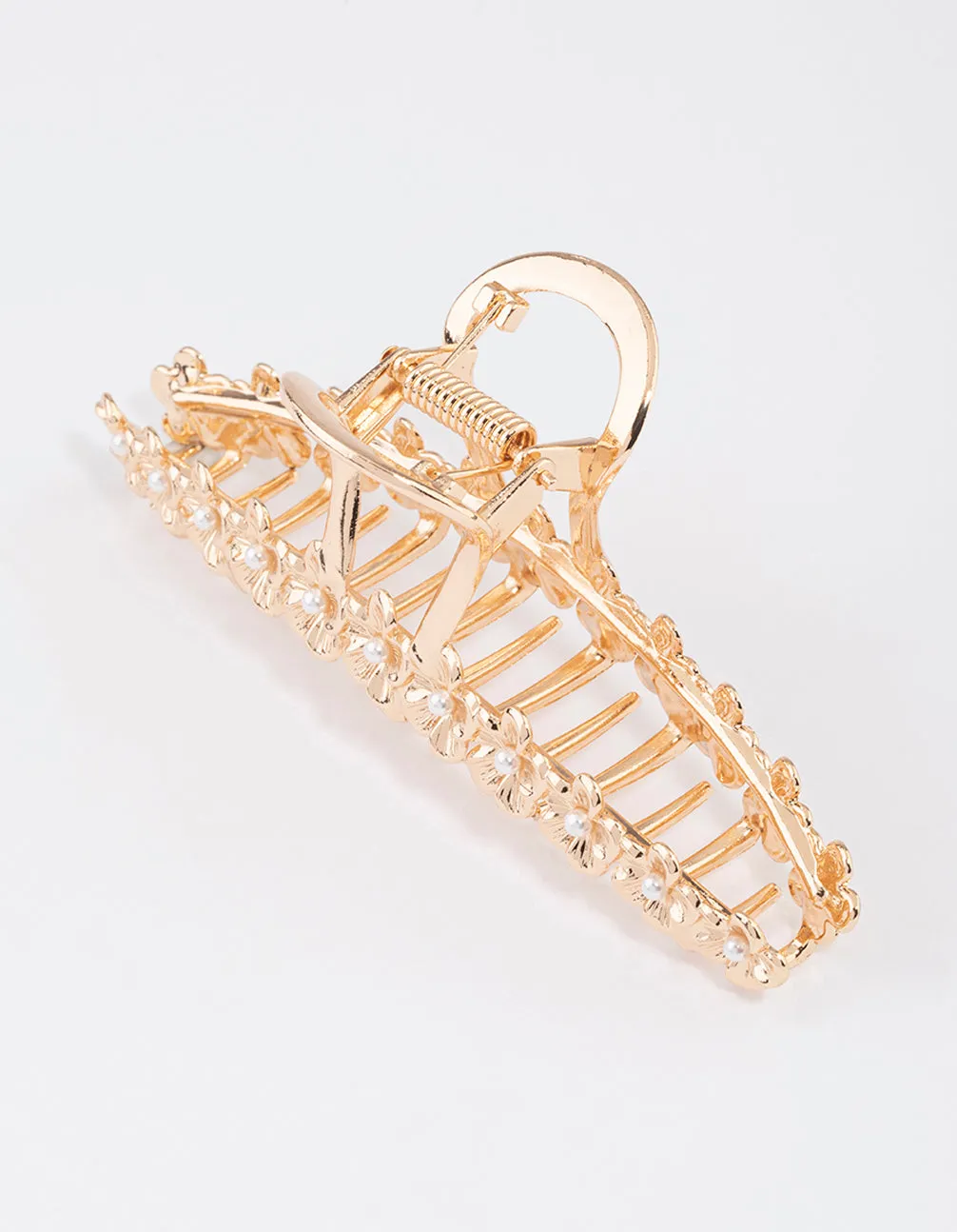 Gold Pearl & Flower Claw Clip