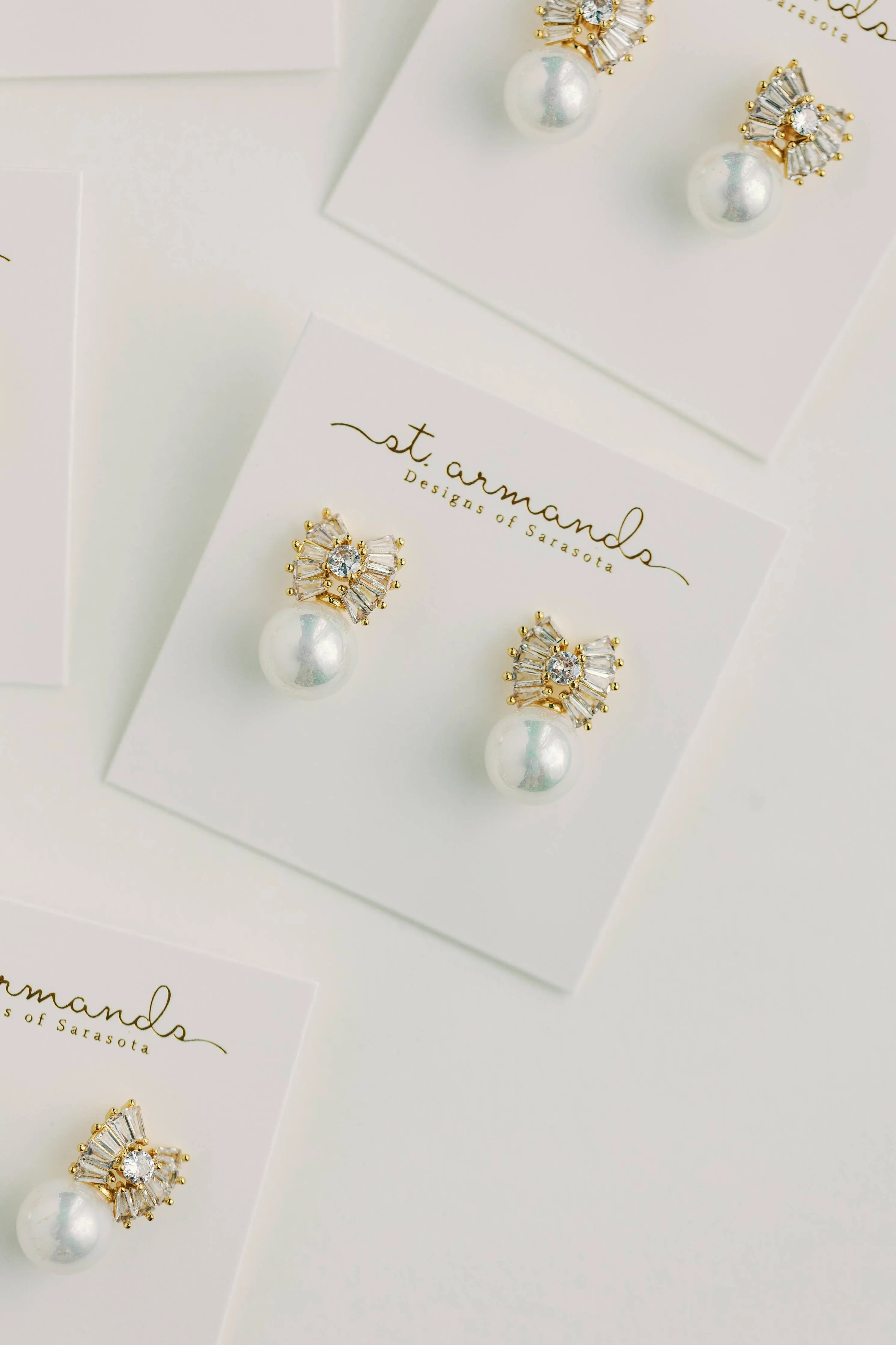 Gold Pearl Sparkler Statement Bow Earrings