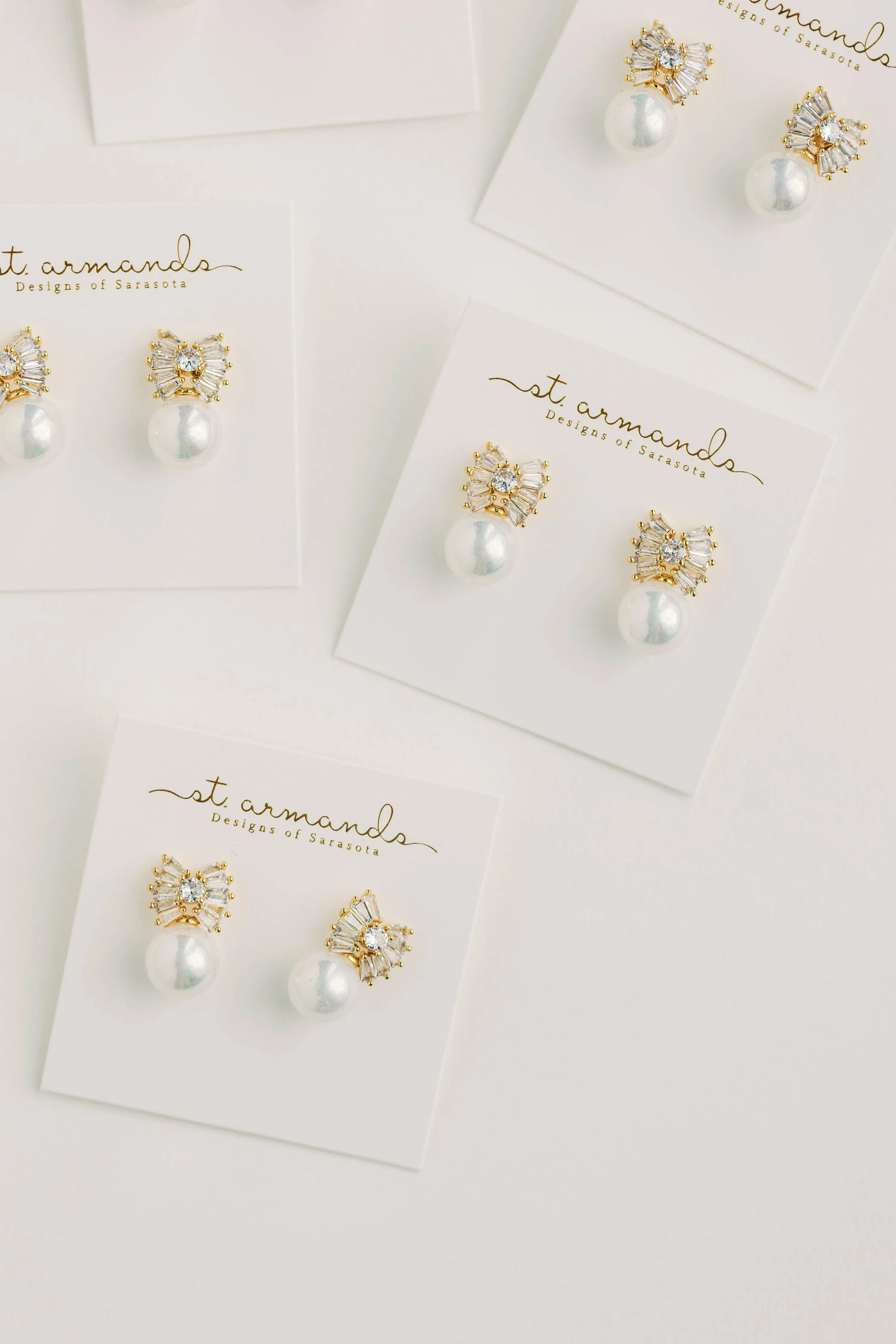 Gold Pearl Sparkler Statement Bow Earrings
