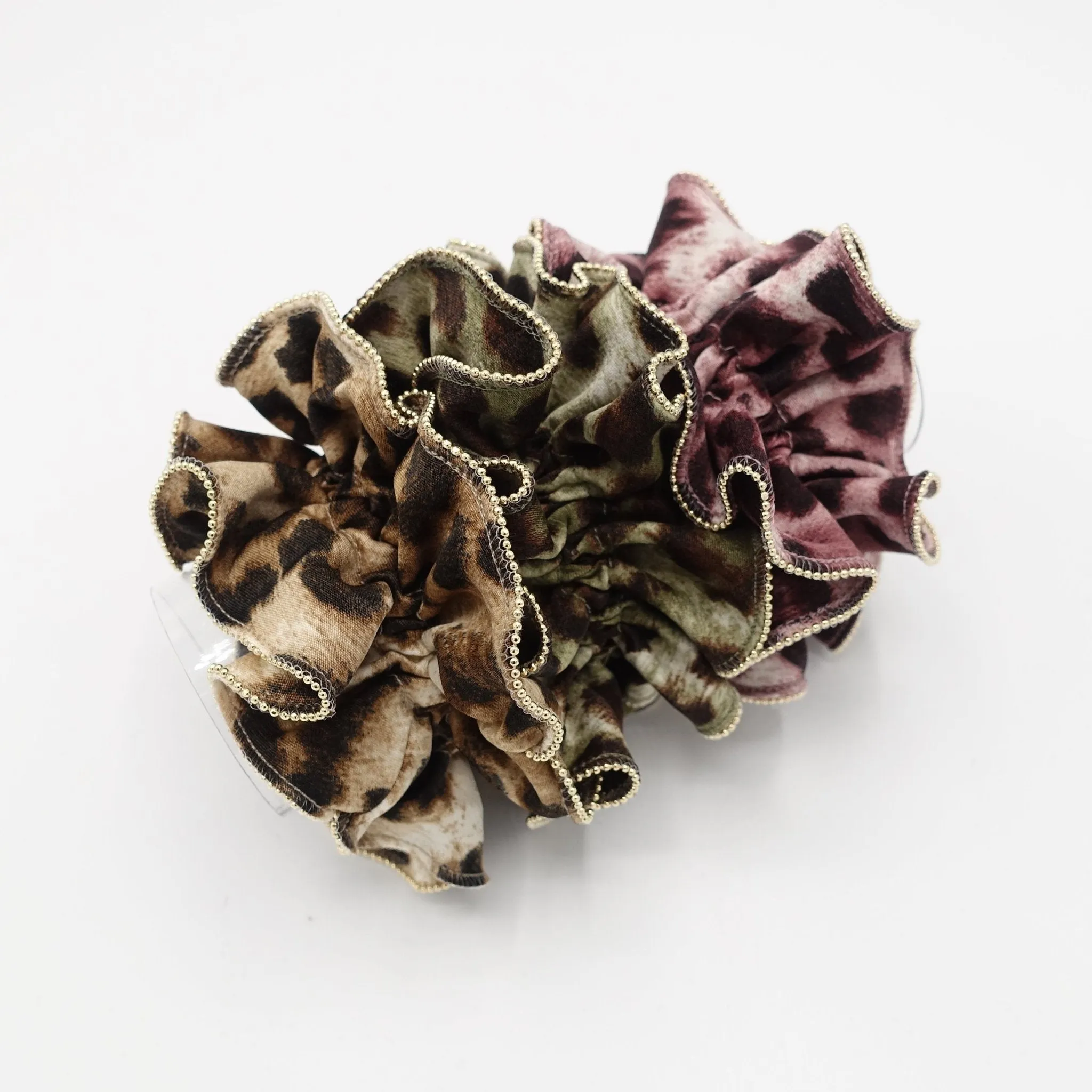 golden chain trim leopard scrunchies animal print scrunchy women hair accessories
