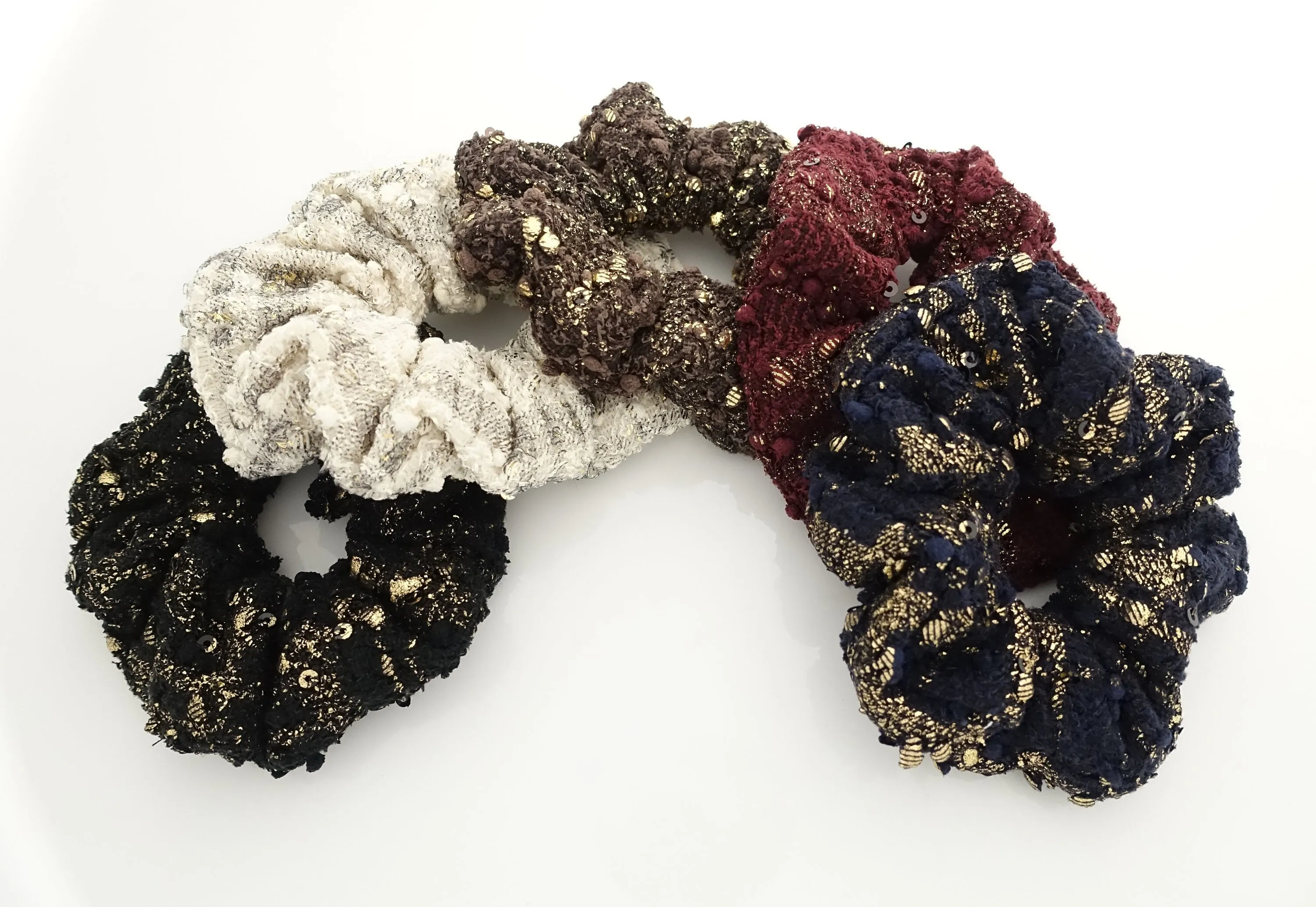 golden foil sequin scrunchies dazzling Fall Winter hair scrunchie