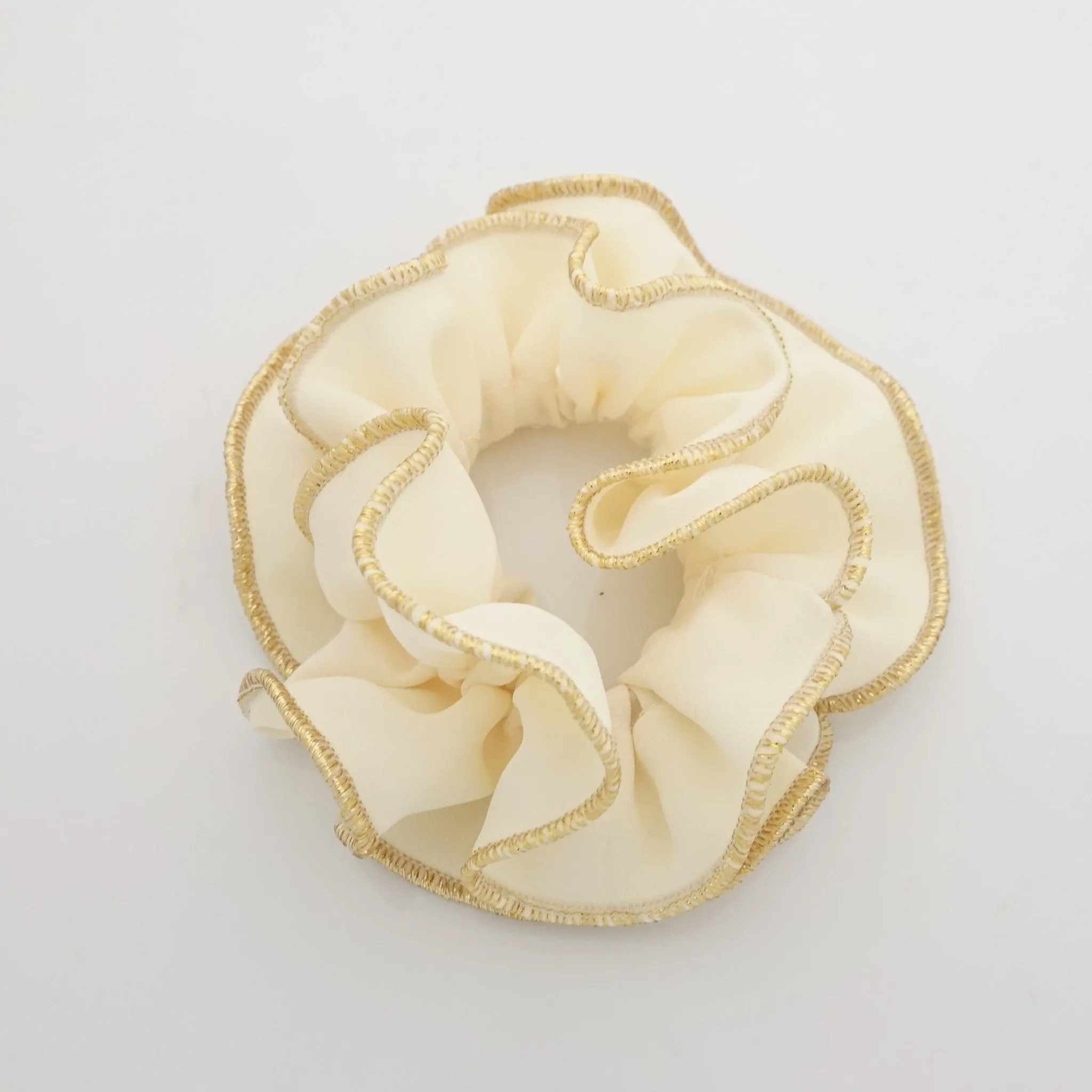 golden thread trim scrunchies chiffon solid color hair elastic scrunchie
