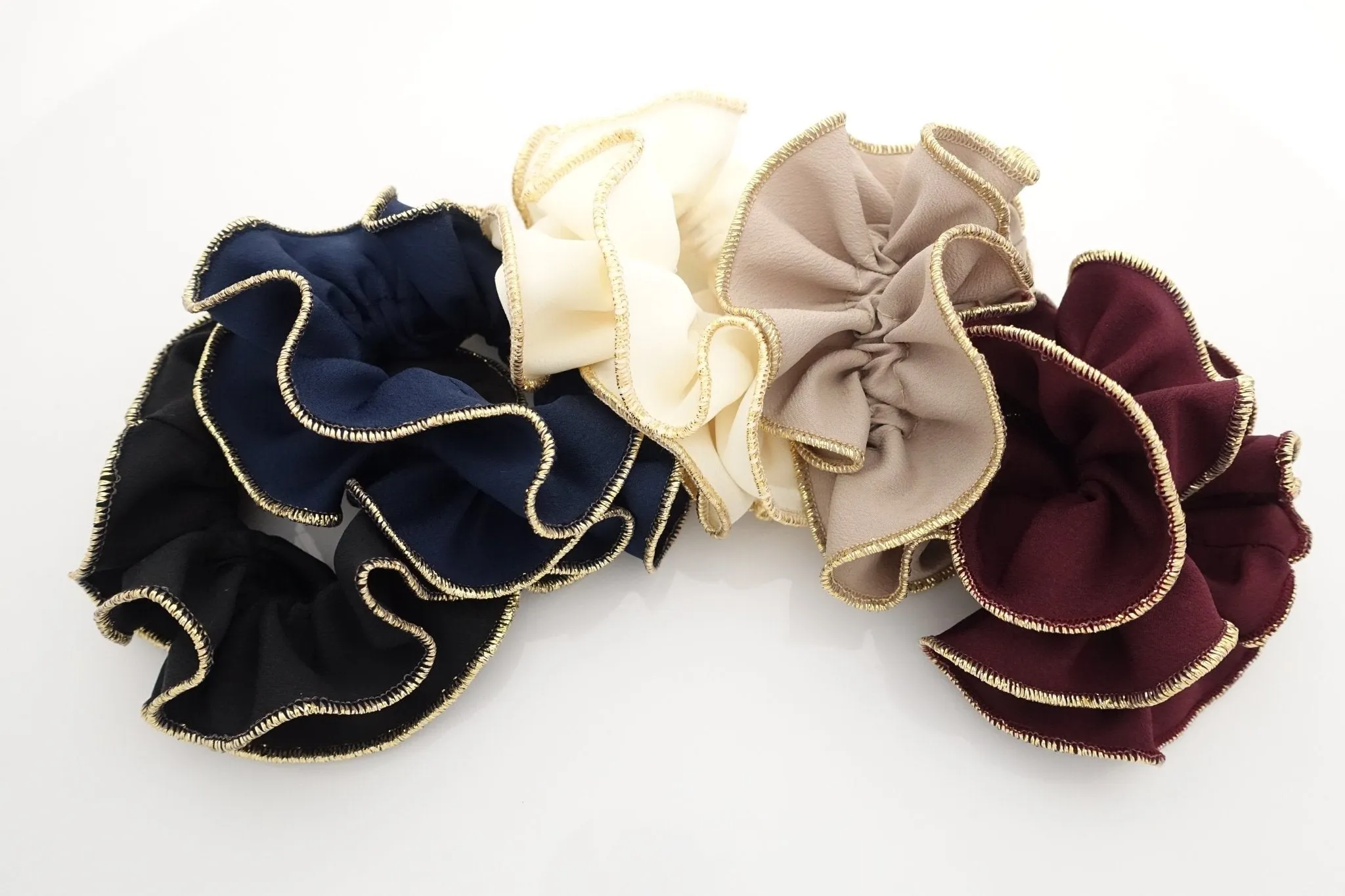 golden thread trim scrunchies chiffon solid color hair elastic scrunchie