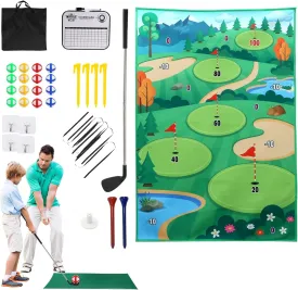 Golf Chipping Game Battele Royal Golf Practis Mats 6X4 FT Upgrade Felt Giant Size Golf Training Mat Golf Gift Game Indoor Outdoor Backyard Game for Adults Kids Family Club Included