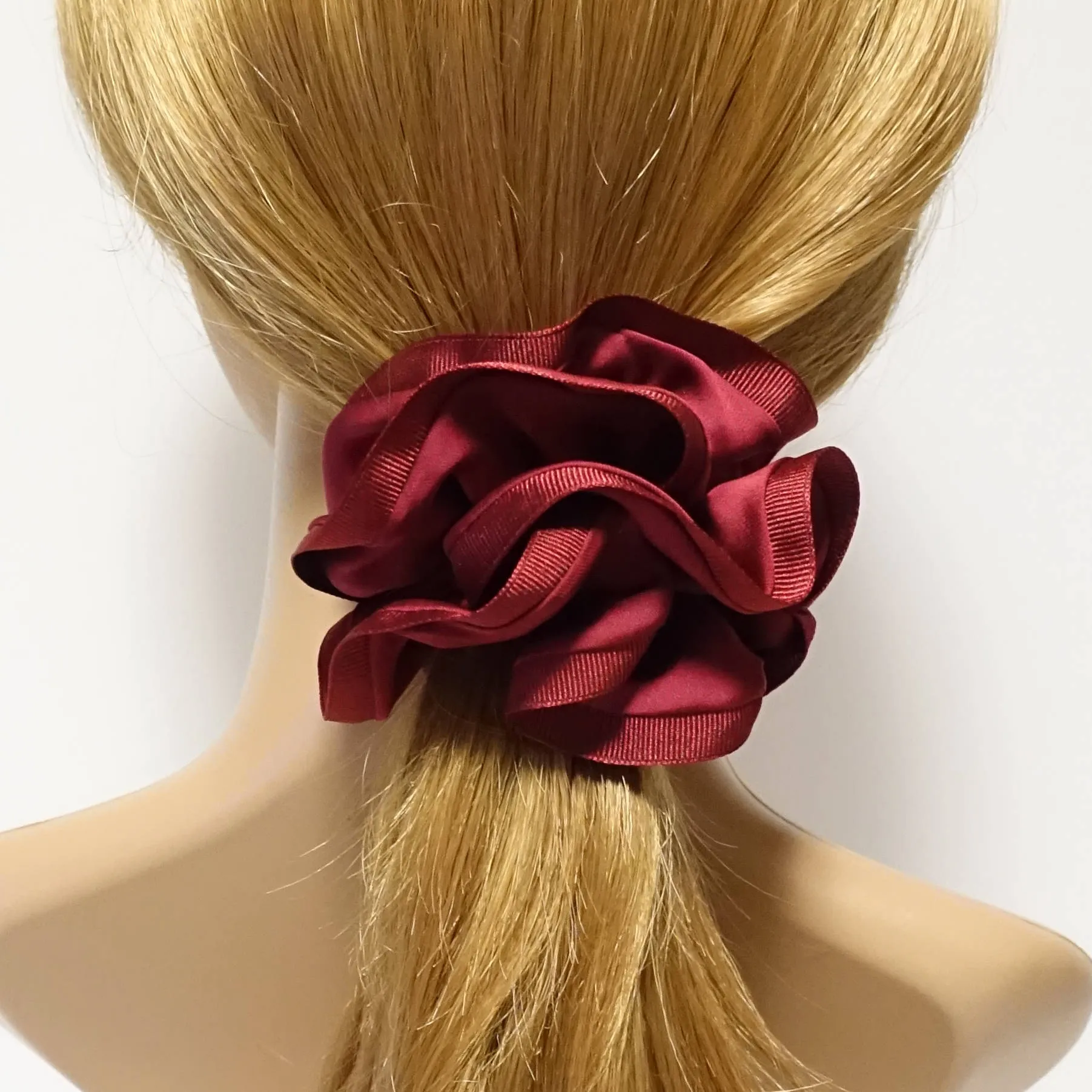 Grosgrain Trim Satin Hair Scrunchies Hair Elastics for Woman