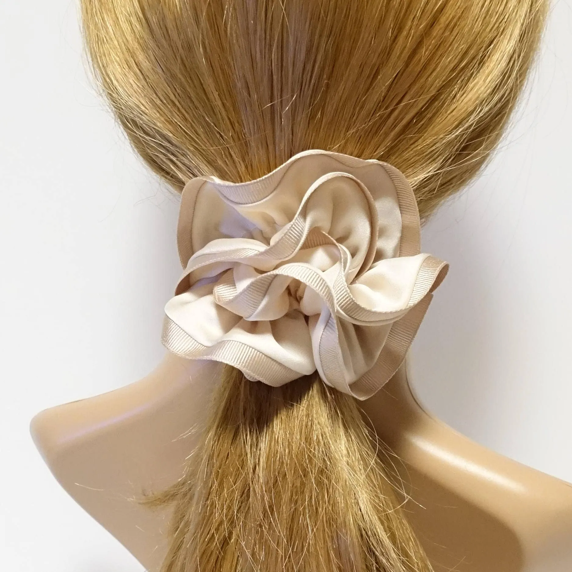 Grosgrain Trim Satin Hair Scrunchies Hair Elastics for Woman