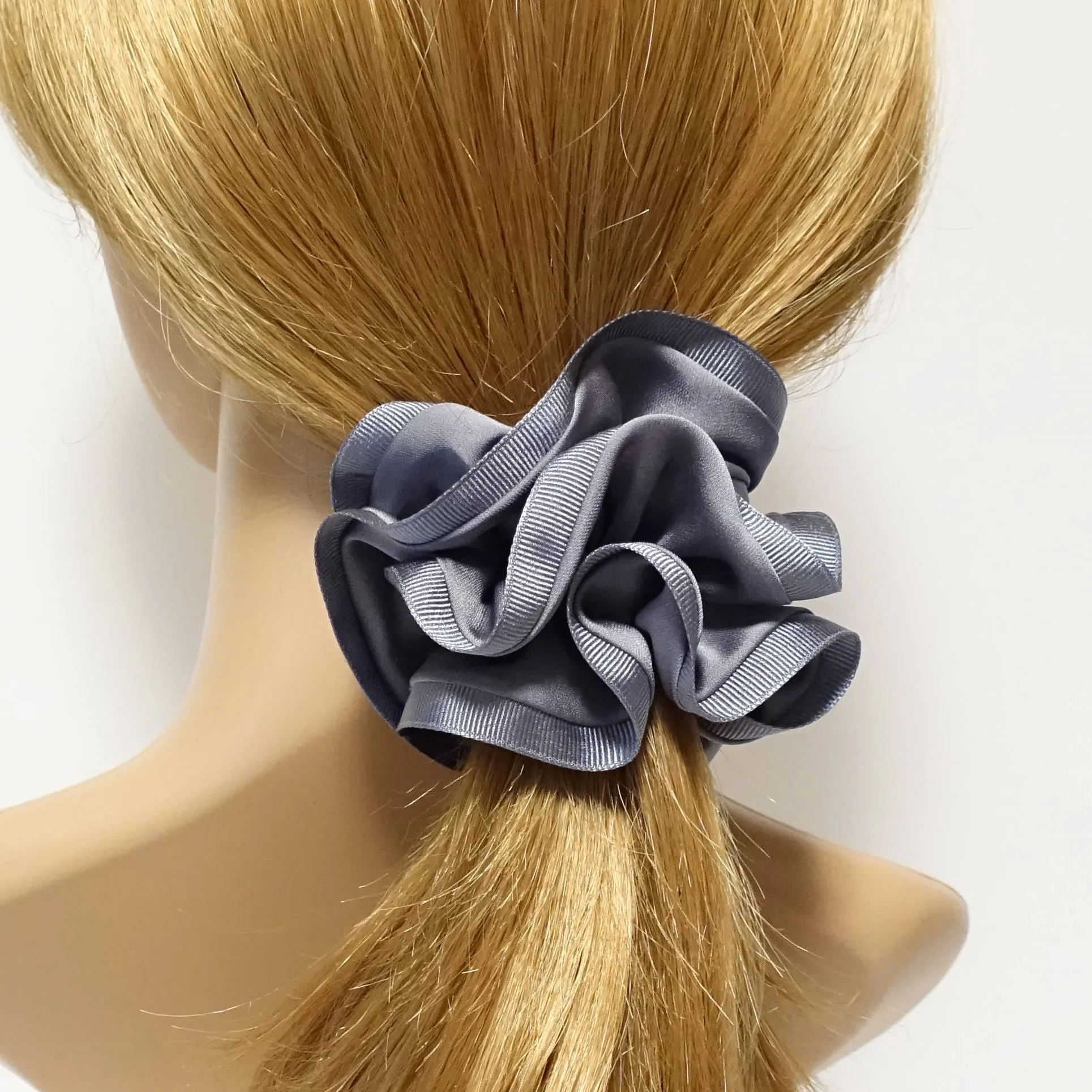 Grosgrain Trim Satin Hair Scrunchies Hair Elastics for Woman