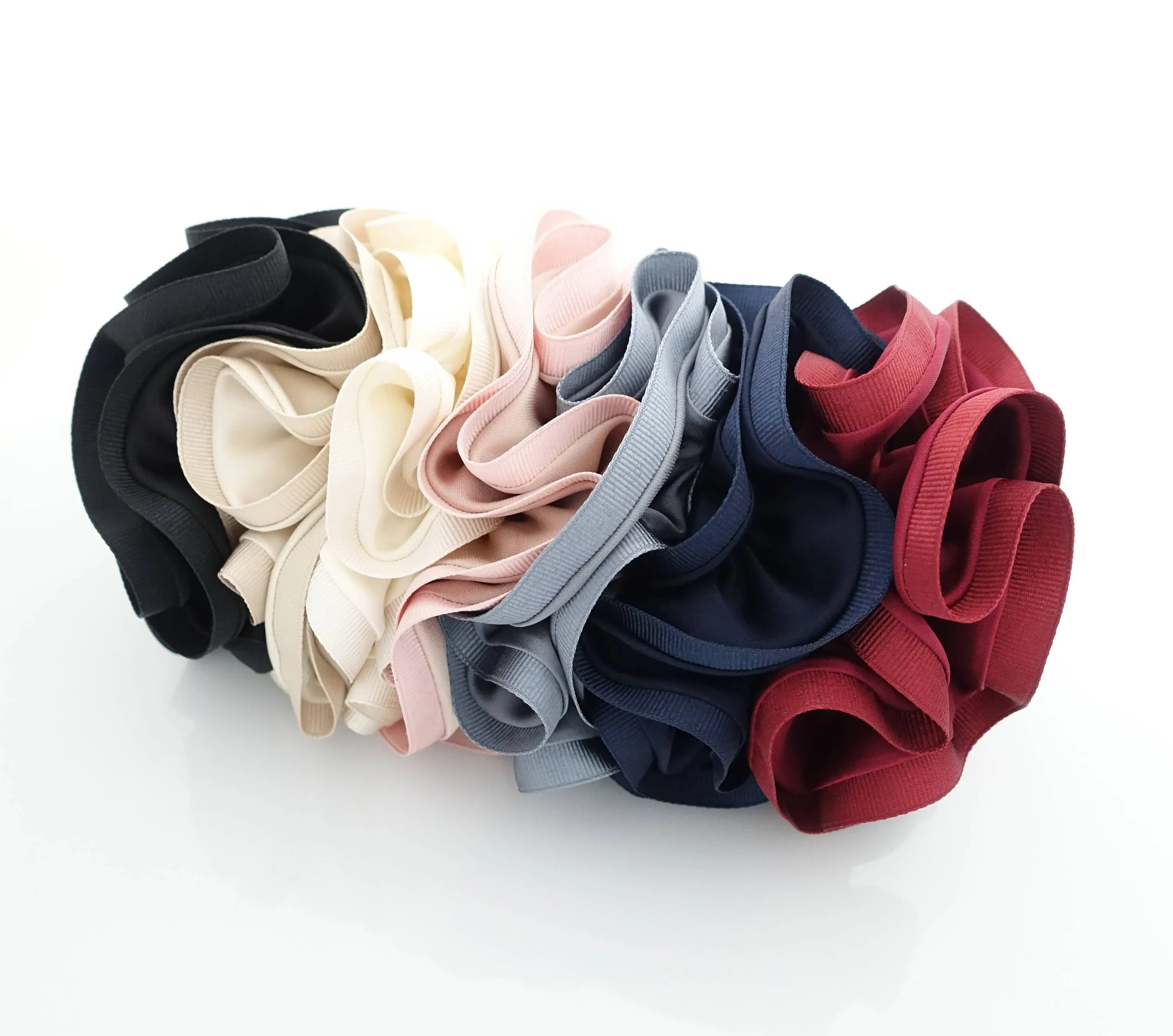 Grosgrain Trim Satin Hair Scrunchies Hair Elastics for Woman