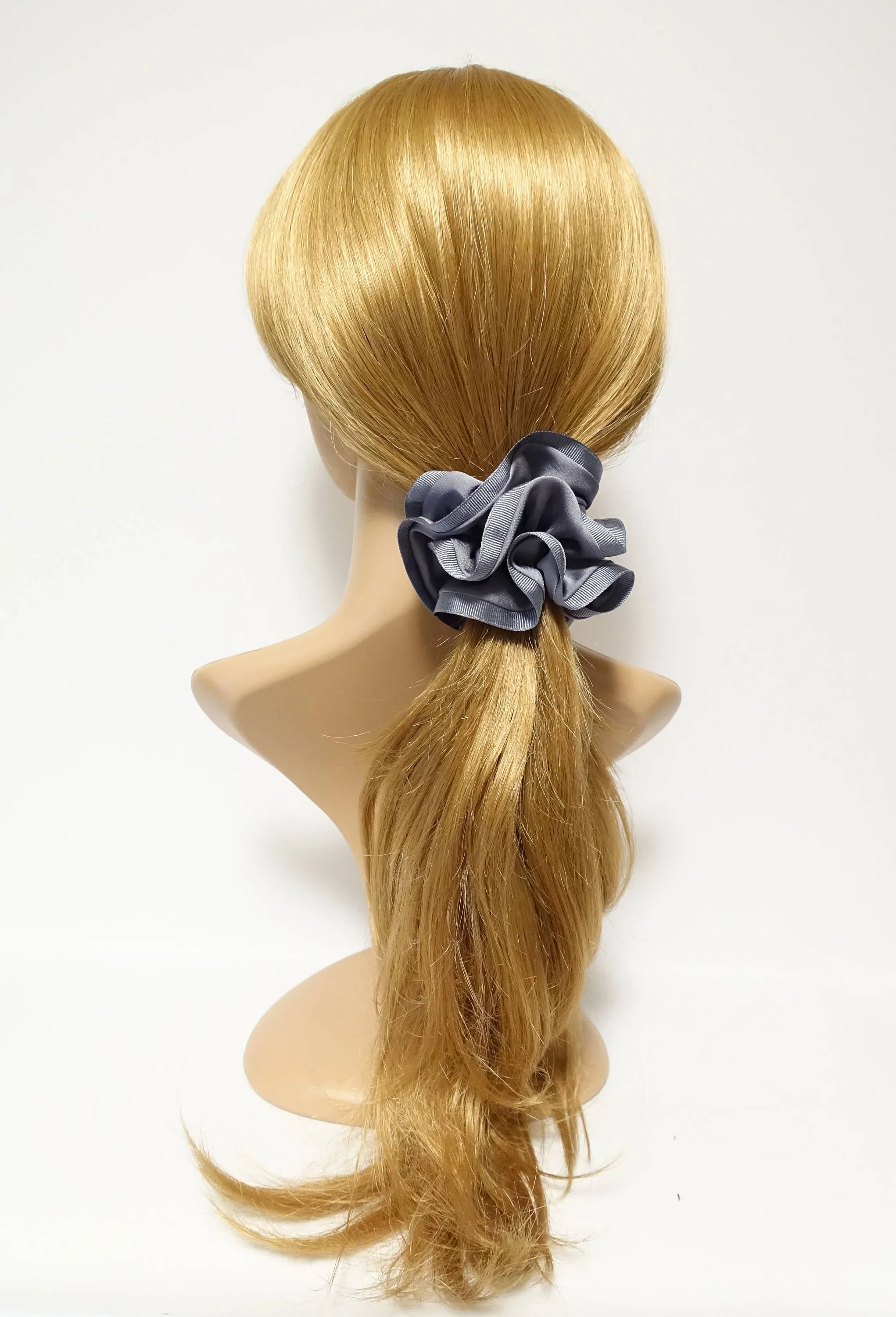 Grosgrain Trim Satin Hair Scrunchies Hair Elastics for Woman