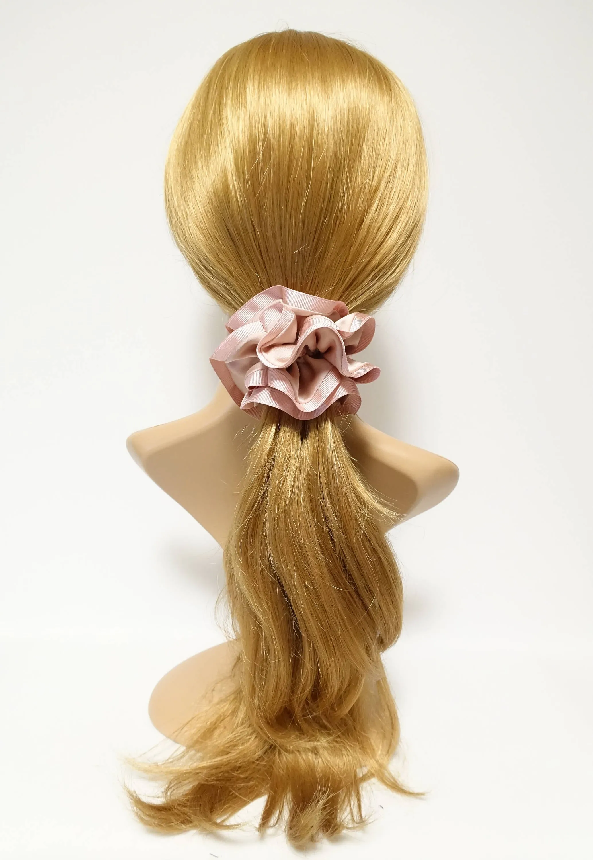Grosgrain Trim Satin Hair Scrunchies Hair Elastics for Woman