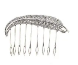 Hair Comb Vintage Bride Silver Marcasite Bridal Wedding Feather
