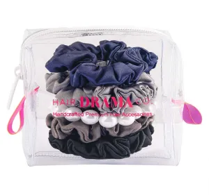 Hair Drama Co Luxury Scrunchies Set of 5 with Free Pouch - Neutral Gift Set