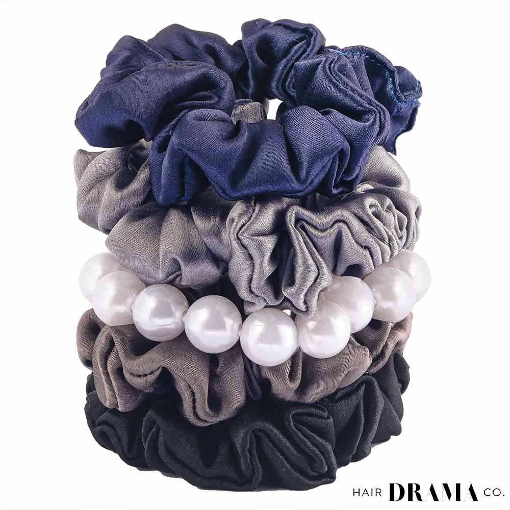 Hair Drama Co Luxury Scrunchies Set of 5 with Free Pouch - Neutral Gift Set