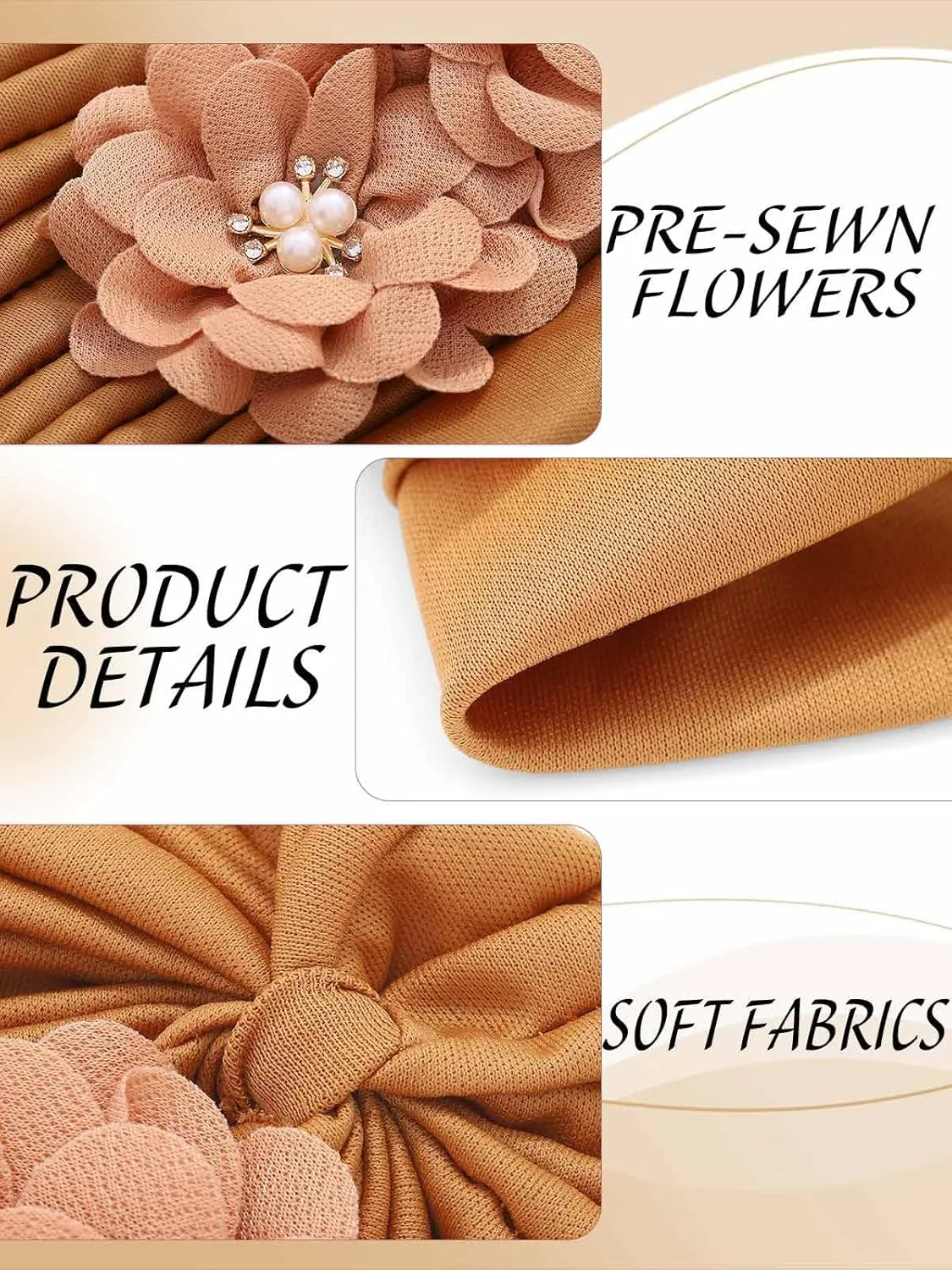 HeadWrap Hair Turbans African Turban Flower Pearl Crystal Twisted Head Turban for Women Fashion