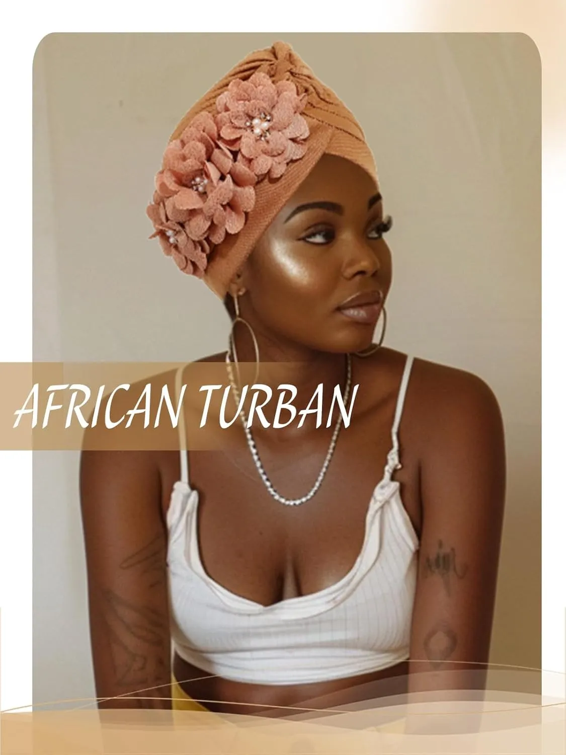 HeadWrap Hair Turbans African Turban Flower Pearl Crystal Twisted Head Turban for Women Fashion