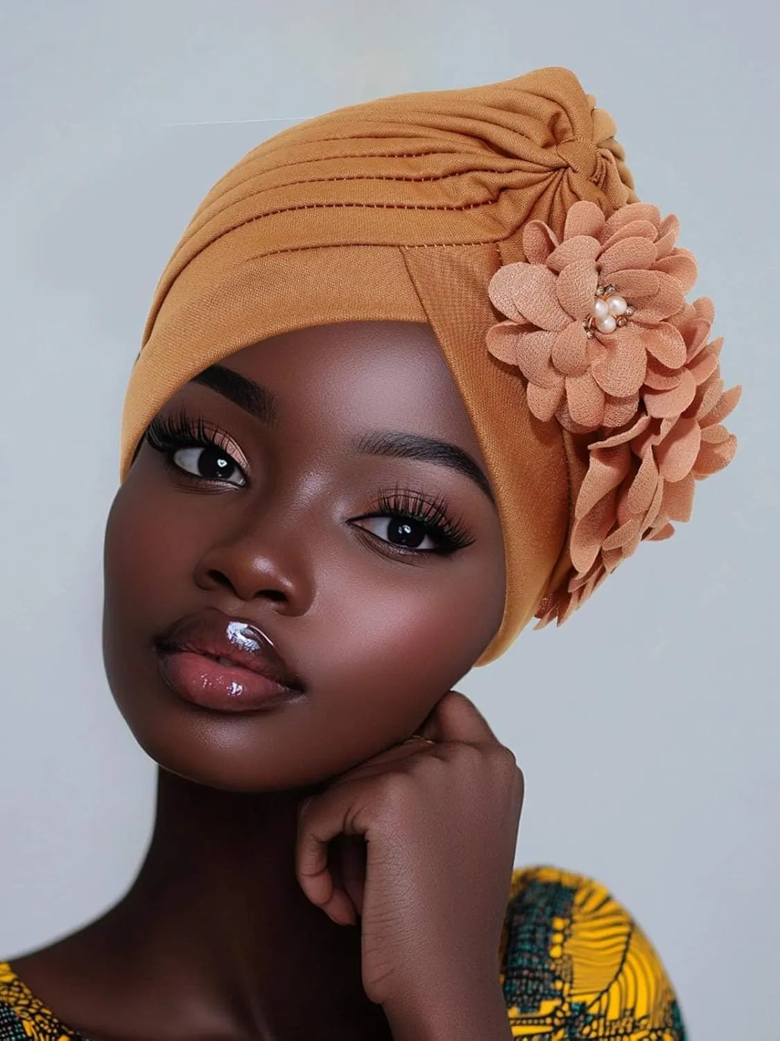HeadWrap Hair Turbans African Turban Flower Pearl Crystal Twisted Head Turban for Women Fashion