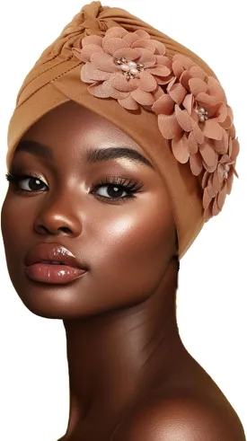 HeadWrap Hair Turbans African Turban Flower Pearl Crystal Twisted Head Turban for Women Fashion