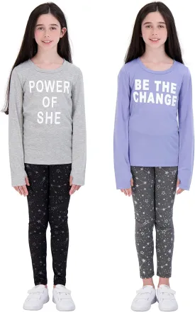 Hind 4-Piece Girls Athletic Leggings and Long Sleeve Workout Hoodie Tops Set, Fashion Active Clothes for Girls