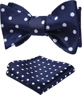 HISDERN Bow Ties for Men Polka Dot Selftie Bowtie and Pocket Square Classic Business Tuxedo Wedding Bowties Handkerchief