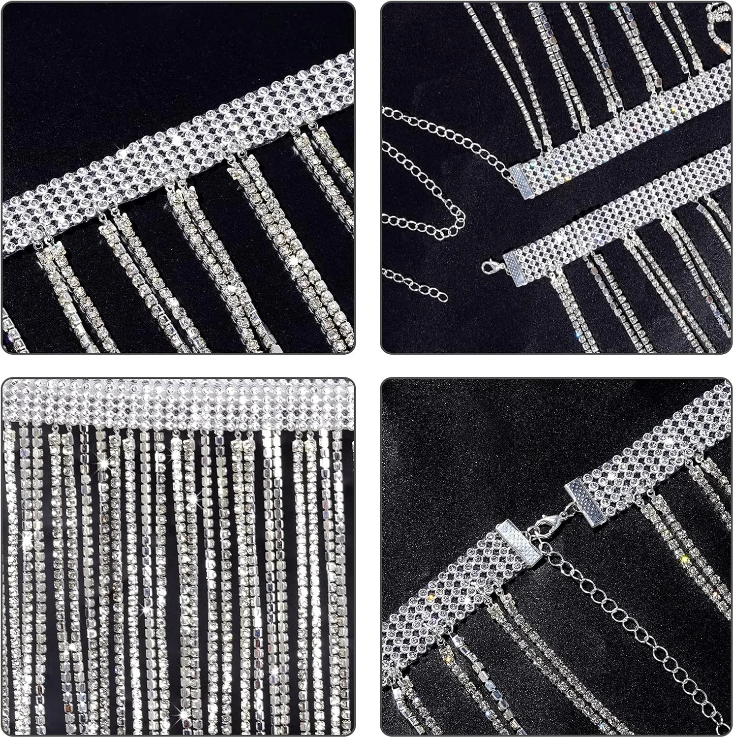 hoyuwak Rhinestone Waist Chain Belt Silver Gold Body Chain Crystal Belly Dance Chain Body Jewelry for Women Rave Festive
