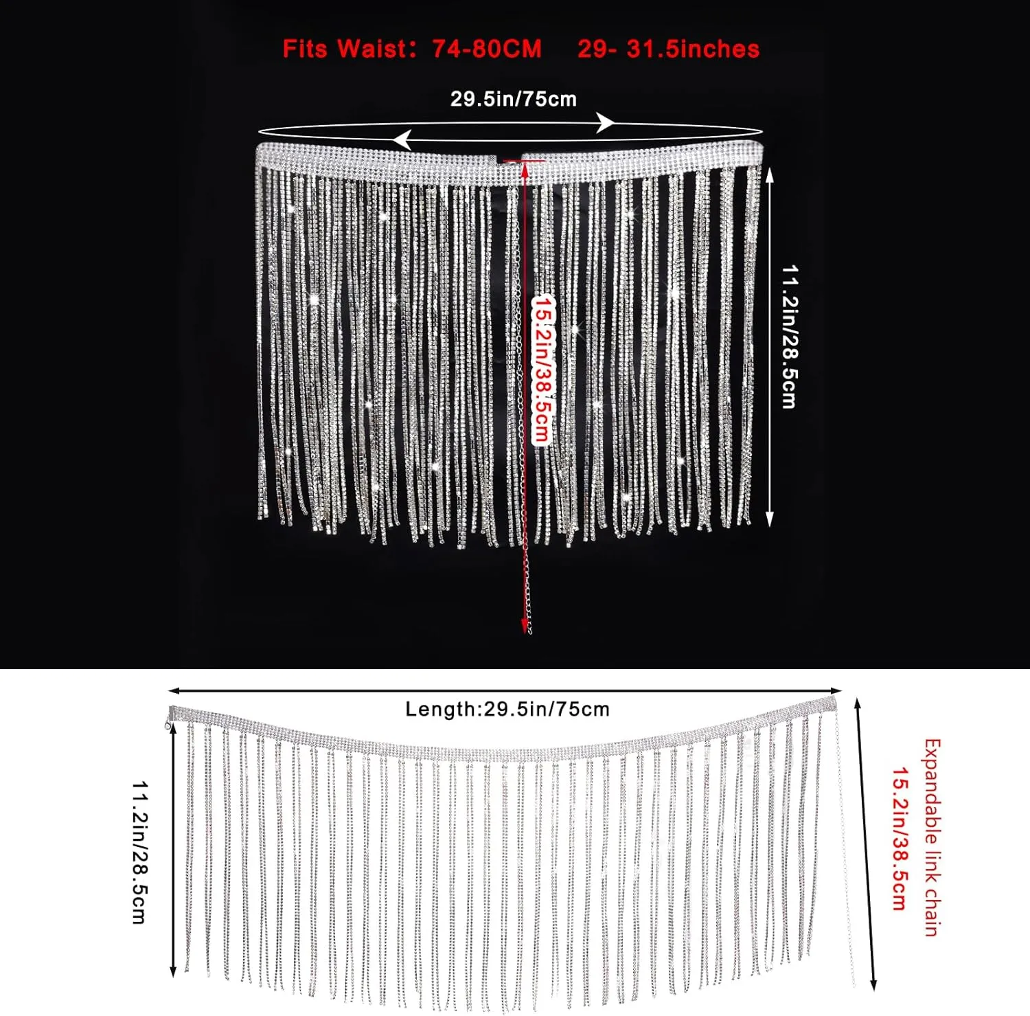 hoyuwak Rhinestone Waist Chain Belt Silver Gold Body Chain Crystal Belly Dance Chain Body Jewelry for Women Rave Festive