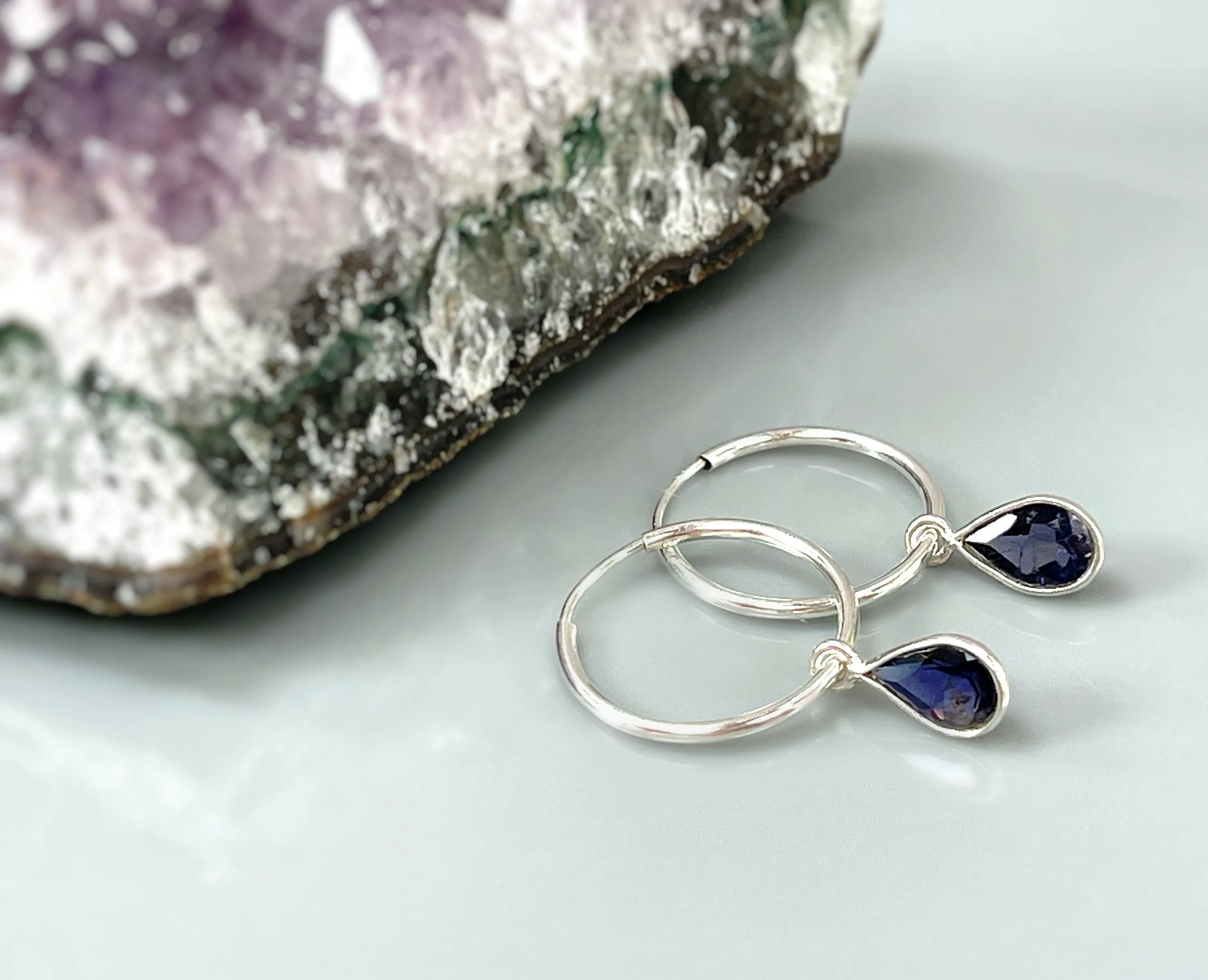 Iolite Hoop earrings Sterling Silver