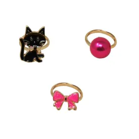 Kittens & Bows Adjustable Ring Set Of 3