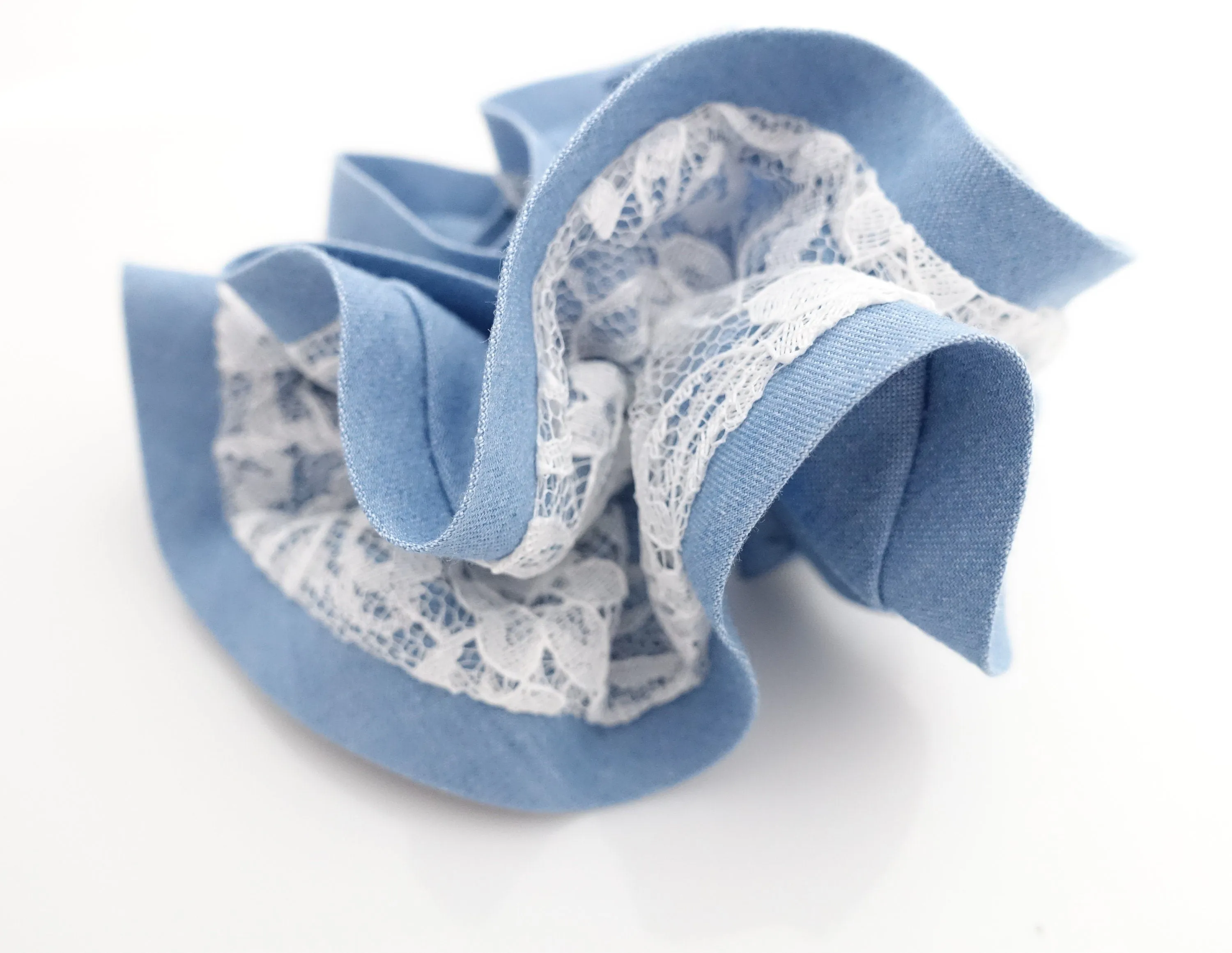 lace layered denim scrunchies woman hair elastic accessory
